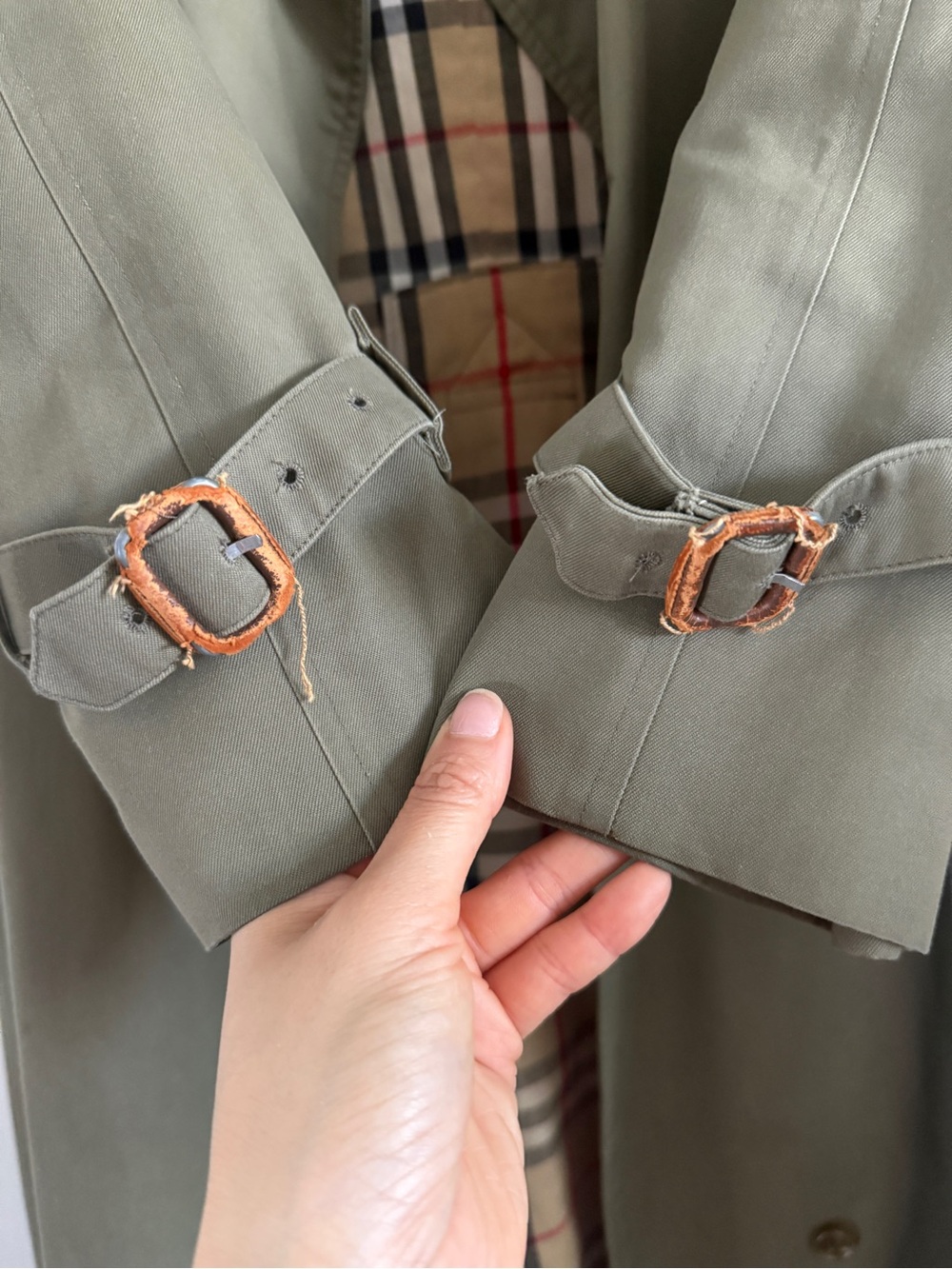 Burberry Olive Trench Coat with Signature Check Lining Vintage 10P - Picture 8 of 12